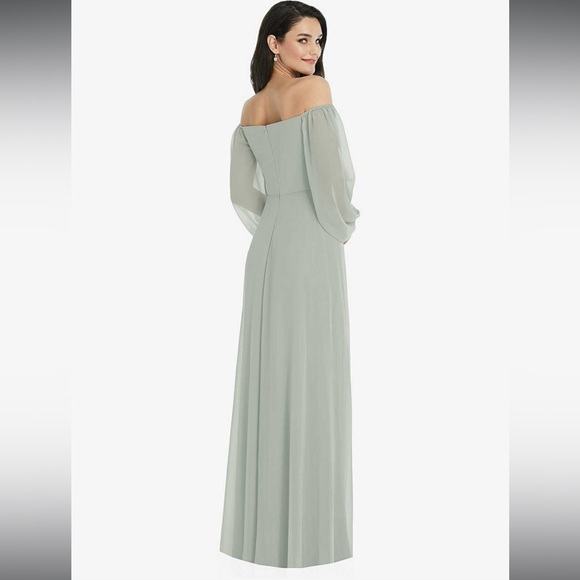 DESSY COLLECTION SZ 14 BISHOP SLEEVE MAXI DRESS. GREEN NWT PROM FORMAL GOWN - Picture 3 of 5